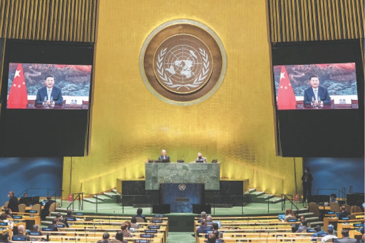 CHINESE President Xi Jinping addresses the UN General Assembly.—Reuters