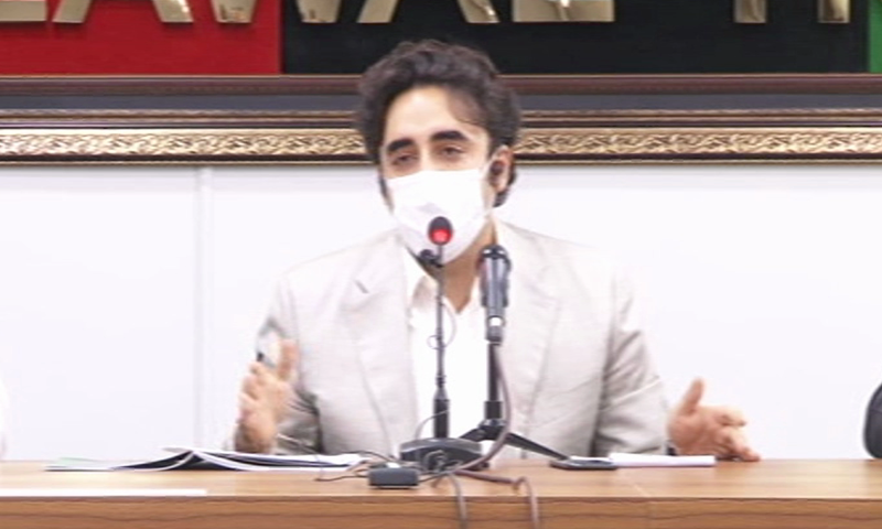 PPP chairman Bilawal Bhutto-Zardari addresses a press conference in Karachi on Wednesday. — DawnNewsTV