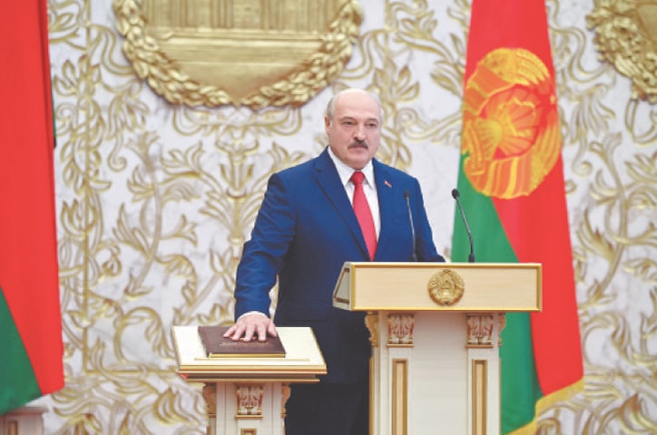 MINSK: Alexander Lukashenko takes the oath of office as Belarusian President.—Reuters