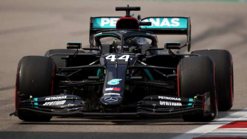Mercedes' Lewis Hamilton during practice in Sochi, Russia on Sept 26.
