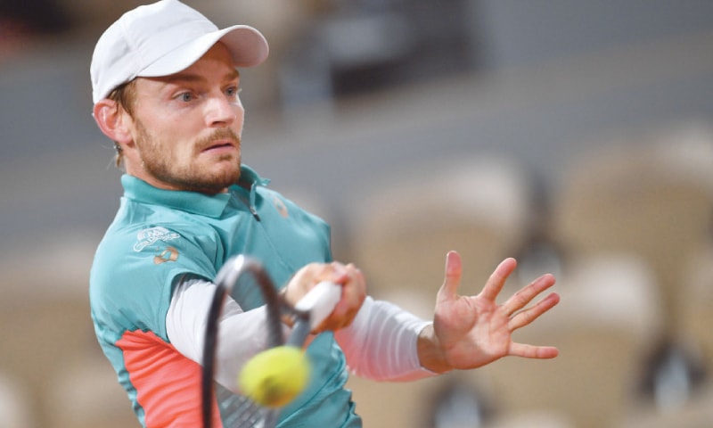 BELGIUM&rsquo;S David Goffin returns the ball to Jannik Sinner of Italy during their first-round match on Sunday.&mdash;AFP