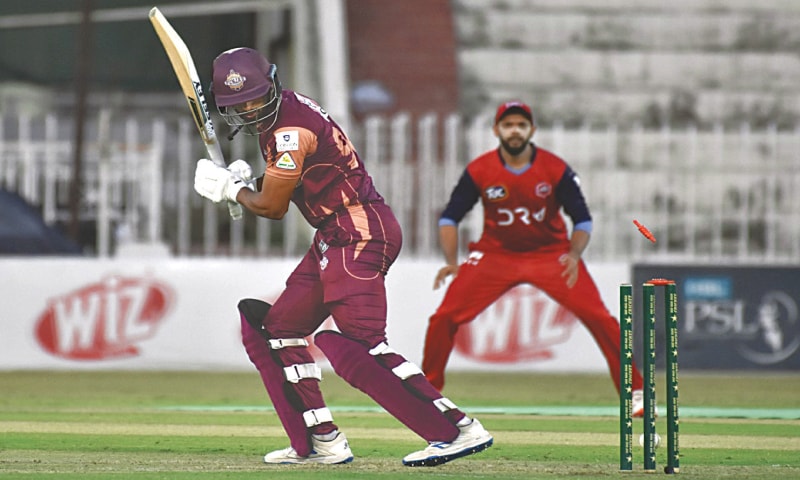 RAWALPINDI: Southern Punjab captain Shan Masood is bowled by Northern fast bowler Haris Rauf during the National T20 Cup match at the Pindi Cricket Stadium on Sunday.&mdash;Tanveer Shehzad / White Star