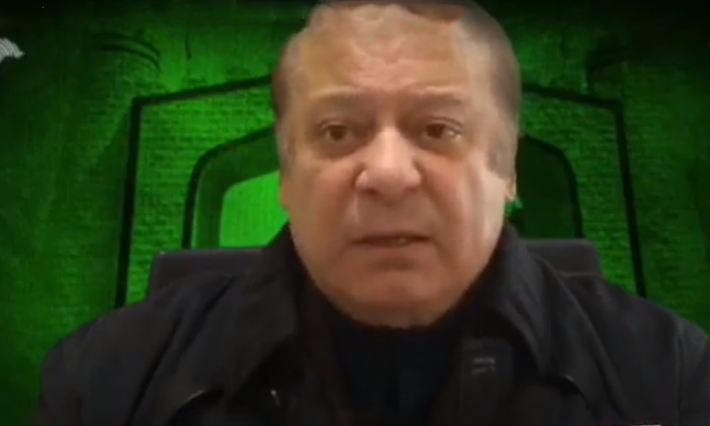 PML-N supremo Nawaz Sharif addresses PDM's Quetta public meeting via video link from London.