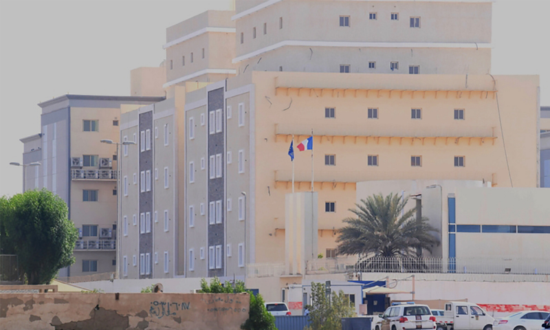 A picture taken from a distance shows the French consulate in the Saudi Red Sea port of Jeddah on October 29, 2020. — AFP