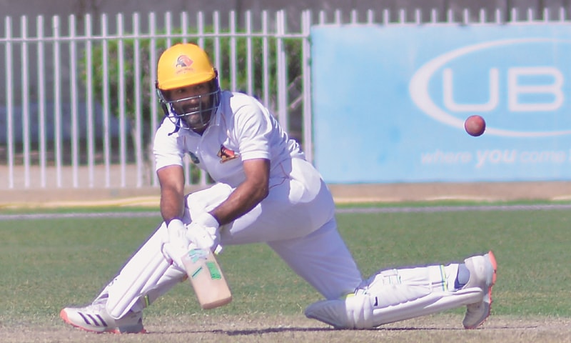 SINDH batsman Asad Shafiq sweeps during his unbeaten knock of 72 against Khyber Pakhtunkhwa at the UBL Sports Complex on Tuesday. — Courtesy PCB SINDH batsman Asad Shafiq sweeps during his unbeaten knock of 72 against Khyber Pakhtunkhwa at the UBL Sports Complex on Tuesday. — Courtesy PCB