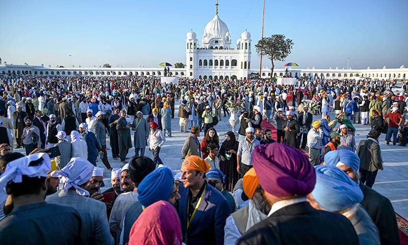 In this file photo, Sikh pilgrims visit the Shrine of Baba Guru Nanak Dev at Gurdwara Darbar Sahib in Kartarpur, near the Indian border, on November 9, 2019. — AFP/File