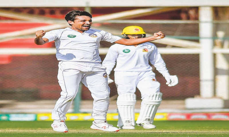 CENTRAL Punjab paceman Waqas Maqsood celebrates one of his wickets against Sindh at the National Stadium on Thursday.
&mdash;Courtesy PCB