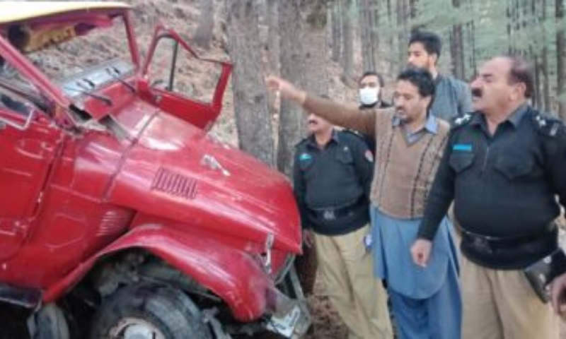 At least seven women and a child were killed and 13 others injured when a jeep they were travelling in skidded off the road and fell into a deep ravine near Mera village in Galiyat on Tuesday. &mdash; Photo by Rashid Javed