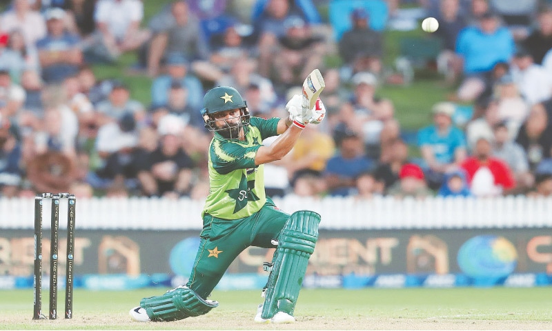 HAMILTON: Pakistan batsman Mohammad Hafeez hits out during the second Twenty20 International against New Zealand at Seddon Park on Sunday.&mdash;AFP