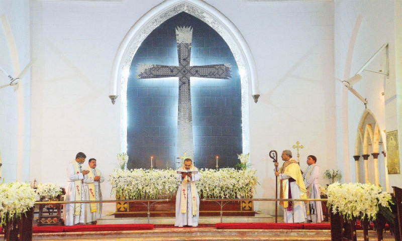Bishop Humphrey Sarfraz Peter leads a special Christmas service at St John&rsquo;s Cathedral, Peshawar, on Friday. &mdash; White Star