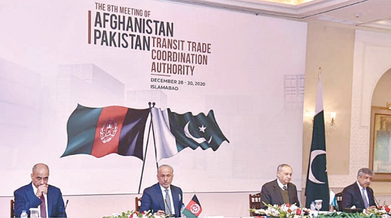 ISLAMABAD: Adviser to the Prime Minister on Commerce and Investment Abdul Razak Dawood addressing the opening session of the 8th round of Afghanistan-Pakistan Transit Trade Agreement on Monday.—INP