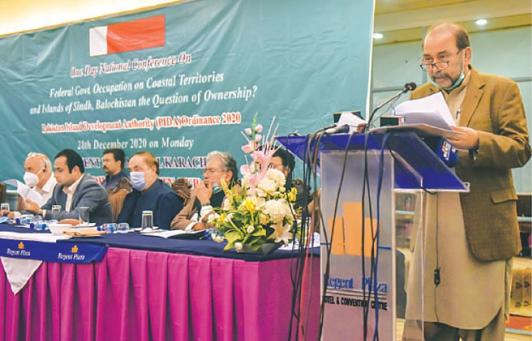 Jalal Mahmood Shah speaks at the event on Monday.&mdash;White Star
