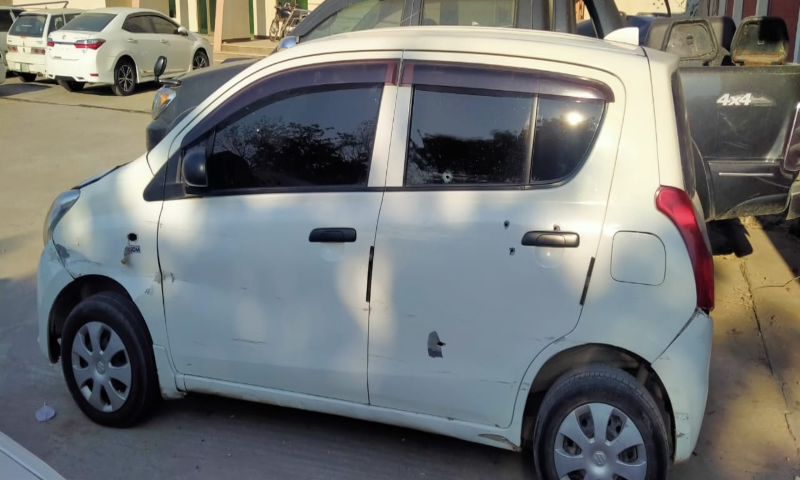 This file photo shows the car of 21-year-old Osama Satti who was shot dead by police officials in Islamabad