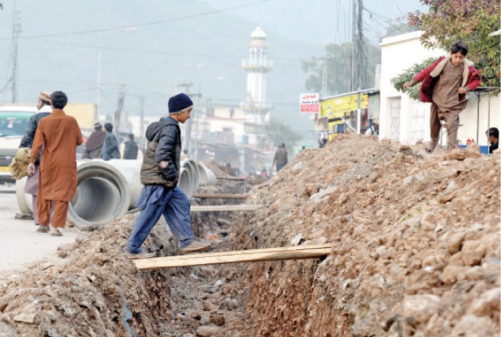 A road has been dug up in Bari Imam area of Islamabad for laying sewers. &mdash; White Star