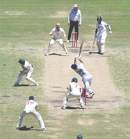 SYDNEY: Indian batsman Rishabh Pant hits out during the third Test against Australia at the Sydney Cricket Ground on Monday.—AFP