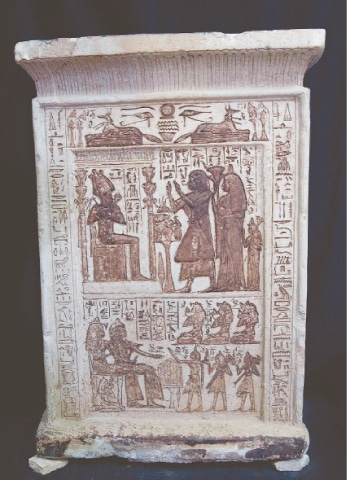 AN unearthed stele is on display during the announcement of the discovery.—AFP