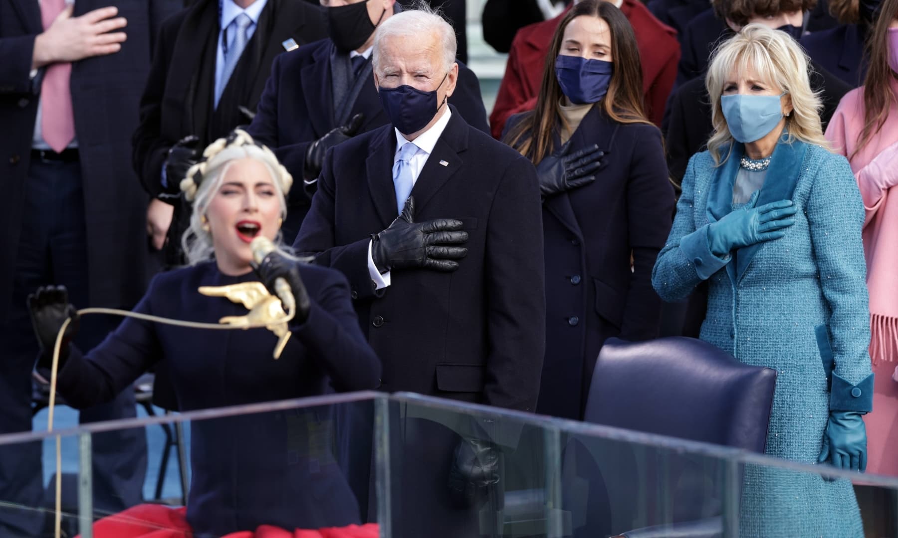 Lady Gaga sings the National Anthem at the inauguration of US President-elect Joe Biden on the West Front of the US Capitol in Washington, DC. — AFP