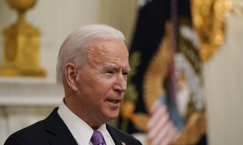 US President Joe Biden speaks in the State Dinning Room of the White House on Thursday. — AP