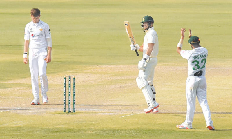 SOUTH African opener Aiden Markram raises the bat after completing a fighting half-century against Pakistan during the first Test at the National Stadium, Karachi last Thursday.&mdash;Tahir Jamal/White Star