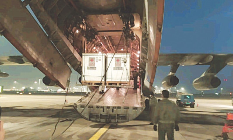 VACCINE being loaded on a PAF plane at the Beijing Airport on Sunday.