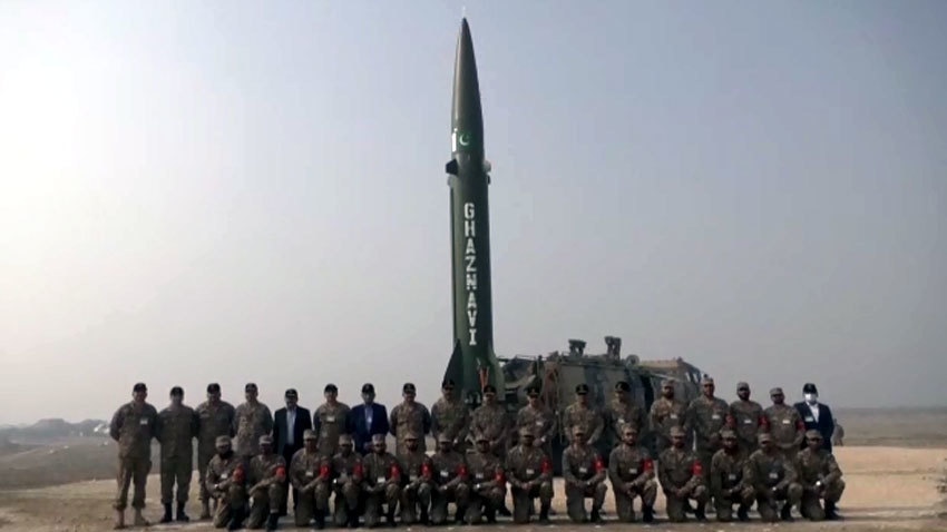 Ghaznavi (Hatf-III) is a solid-fuel, road mobile, surface-to-surface ballistic missile that has a range of up to 290km.  — Photo courtesy Radio Pakistan