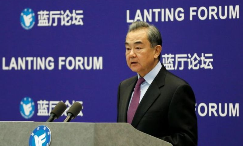 Chinese Foreign Minister Wang Yi delivers a speech at the Lanting Forum in Beijing, China, February 22. — Reuters