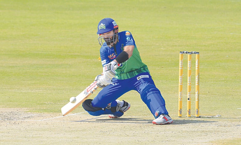 MULTAN Sultans captain Mohammad Rizwan attempts an unorthodox shot during the match against Karachi Kings on Saturday.—White Star/File Photo