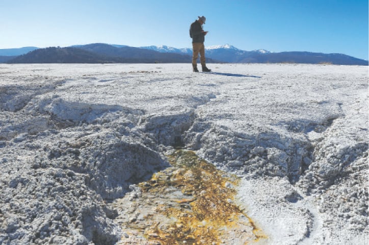 ANKARA: Professor Latif Kurt of Ankara University inspects the shoreline of a lake in Burdur province.—Reuters