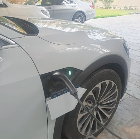 A Lahore-based owner of Audi Etron is charging the vehicle at his bungalow.