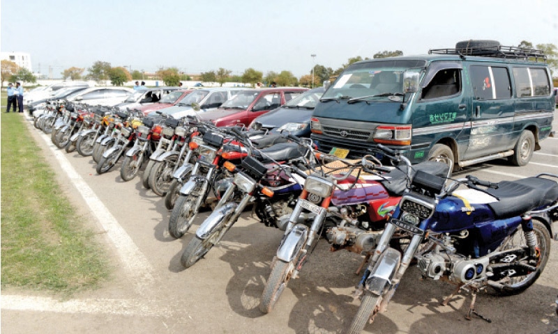 Recovered vehicles parked at Police Lines in Islamabad on Thursday. — White Star Recovered vehicles parked at Police Lines in Islamabad on Thursday. — White Star