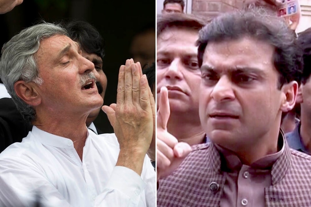 This combo photo shows estranged PTI leader Jahangir Tareen (left) and Opposition Leader in Punjab Assembly Hamza Shehbaz. — Photos AP/DawnNewsTV