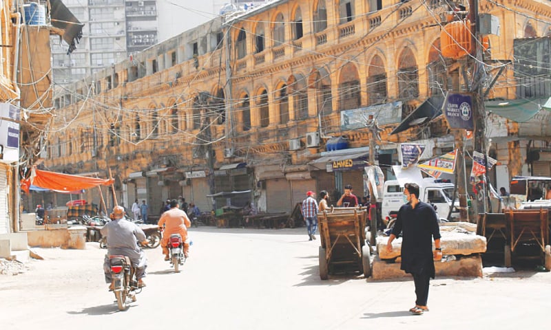 A market in the old city area is closed on Saturday as part of the lockdown measures in certain parts of the metropolis imposed by the administration to control growing incidents of Covid-19.—PPI