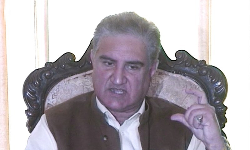 In this file photo, Foreign Minister Shah Mahmood Qureshi speaks to the media in Multan. — DawnNewsTV/File