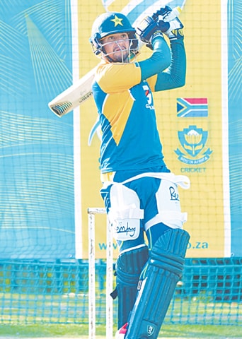 PAKISTAN batsman Haider Ali takes part in a nets session.—PCB