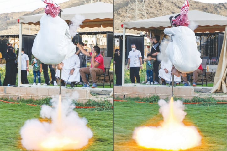A COMBO shows Saudi folklore dancers performing the Taasheer dance in Taif, 750 kilometres west of Riyadh.&mdash;AFP
