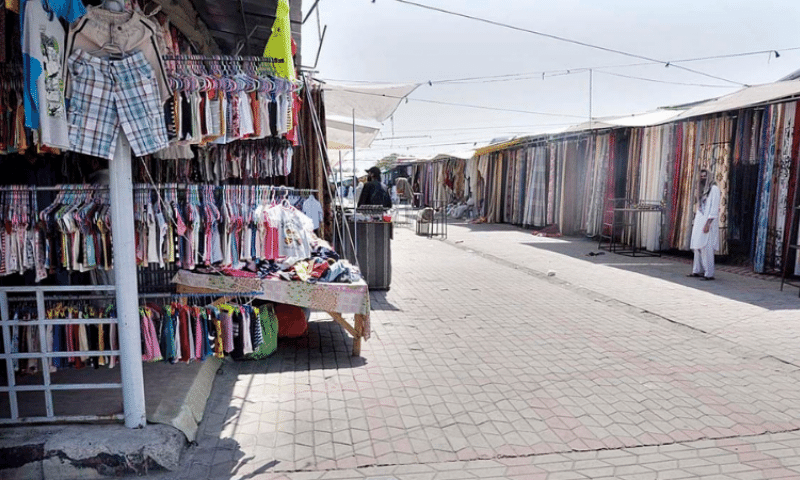 A deserted view of a weekly bazaar during lockdown in Islamabad on July 8, 2020. — APP/File