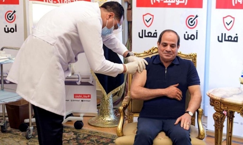 Egyptian President Abdel Fattah al-Sisi receives a dose of a vaccine against Covid-19 in Cairo, Egypt, April 25. — Reuters