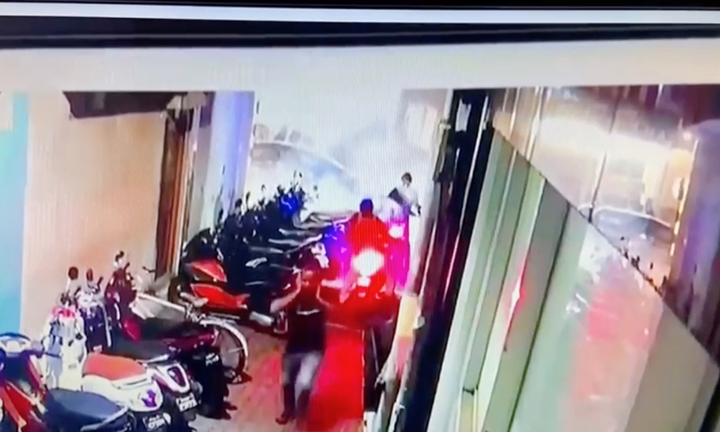 A security camera captures the moment of a blast outside the speaker of parliament and former President Mohamed Nasheed's home, in Male, Maldives on Thursday. &mdash; Reuters