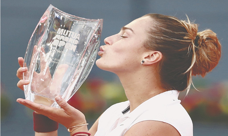 ARYNA Sabalenka of Belarus celebrates after winning the Madrid Open final against Australia’s Ashleigh Barty at the Caja Magica.—Reuters