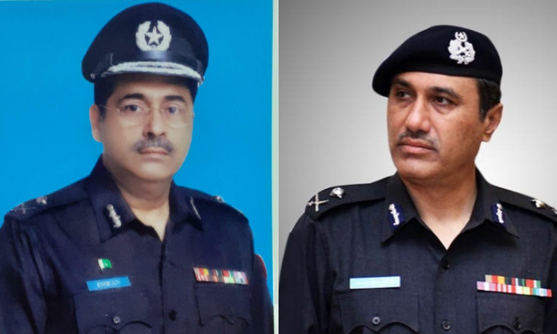 This combination photo shows newly appointed Karachi police chief Imran Yaqoob Minhas (L) and former chief Ghulam Nabi Memon (R). — Imtiaz Ali/Twitter