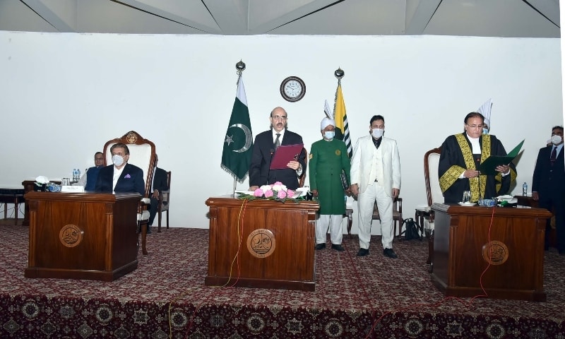 Justice Raja Saeed Akram Khan took oath as Chief Justice (CJ) of Azad Jammu and Kashmir. — Photo courtesy Masood Khan Twitter