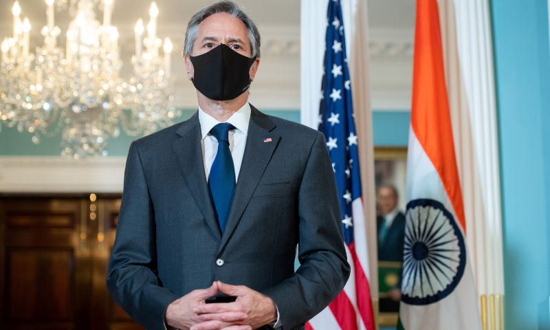 US Secretary of State Antony Blinken speaks to the media prior to a meeting with Indian External Affairs Minister Subrahmanyam Jaishankar at the State Department in Washington, DC. — Reuters