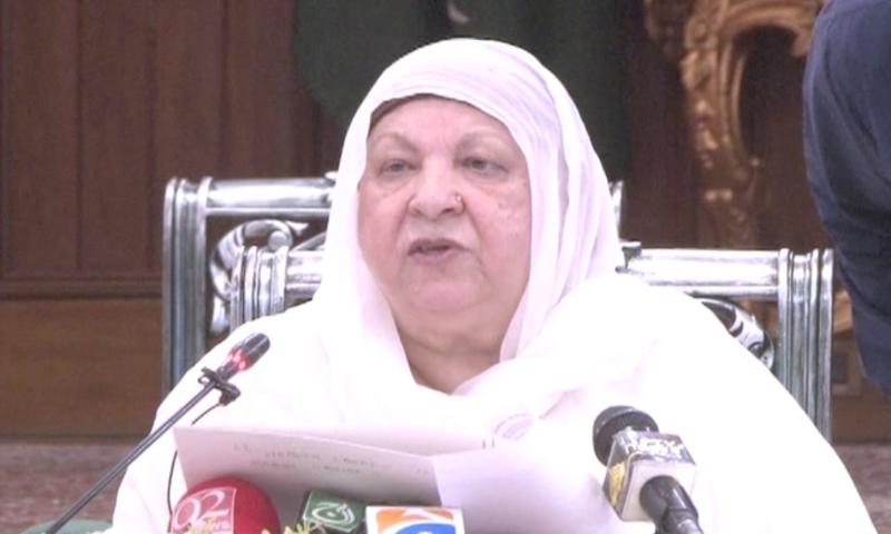 Punjab Health Minister Dr Yasmin Rashid addresses a press conference in Lahore on Sunday. — DawnNewsTV