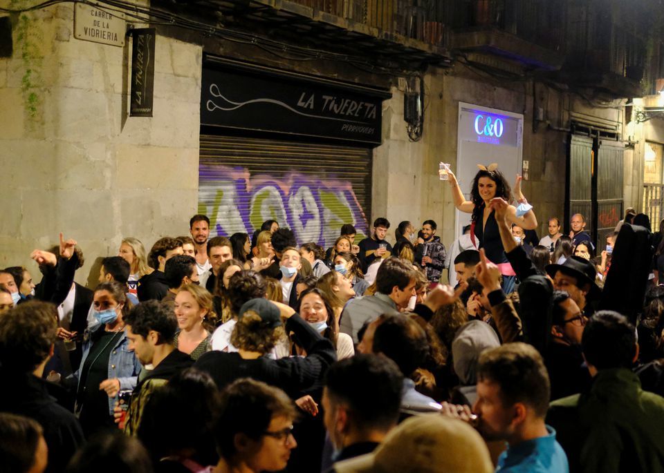 People gather on a street in the Born neighbourhood, Barcelona, Spain, May 15. — Reuters