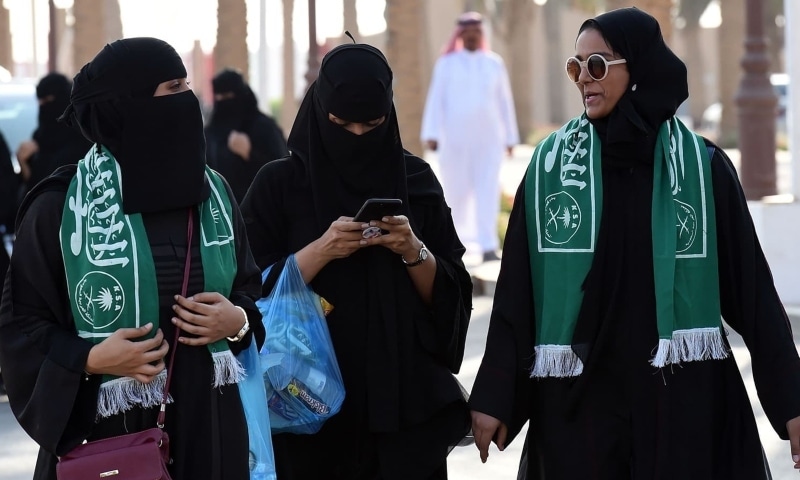 Saudi families arrive outside a stadium to attend an event in the capital Riyadh on September 23, 2017, commemorating the anniversary of the founding of the kingdom. — AFP/File