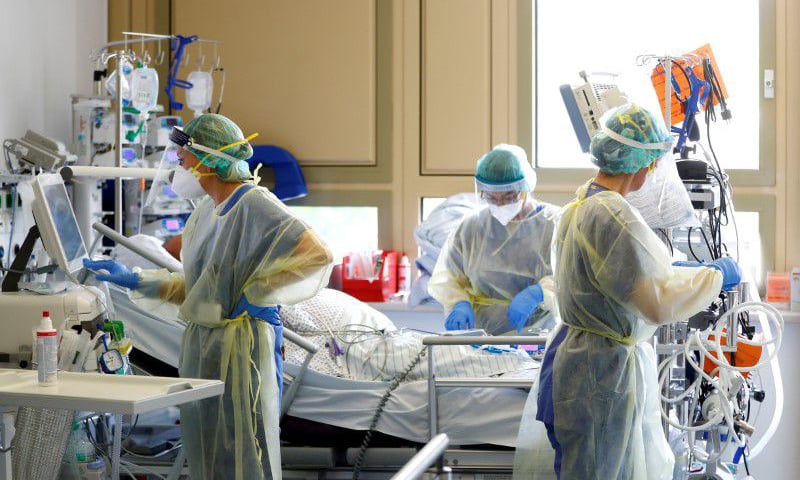 A patient suffering from Covid-19 receives treatment in the intensive care unit at Klinikum Darmstadt clinic in Darmstadt, Germany. — Reuters