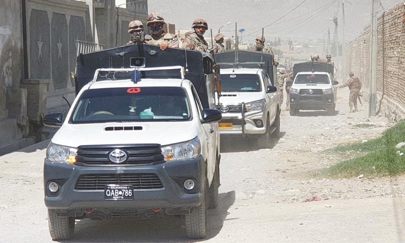 In this file photo, security forces inspect the Eastern Bypass area in Labour Colony of the Balochistan capital. — Online/File