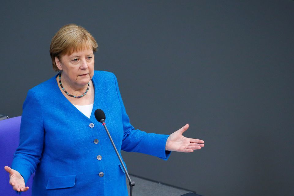 German Chancellor Angela Merkel speaks during the last session of the lower house of parliament Bundestag before federal elections, in Berlin, Germany, June 23. — Reuters