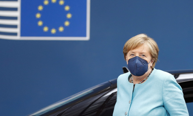 Germany's Chancellor Angela Merkel arrives on the first day of a European Union (EU) summit at The European Council Building in Brussels on Thursday. &mdash; AFP