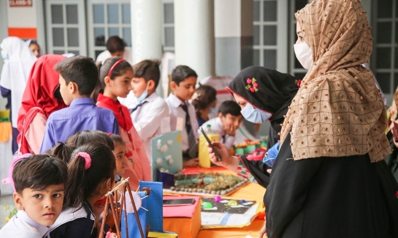 Students showcase their models in the science exhibition in Swat. &mdash; Photo by Fazal Khaliq